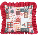 Axyaa Dutch Velvet Christmas Pillow Cover with Ruffles, Red and Green Print
