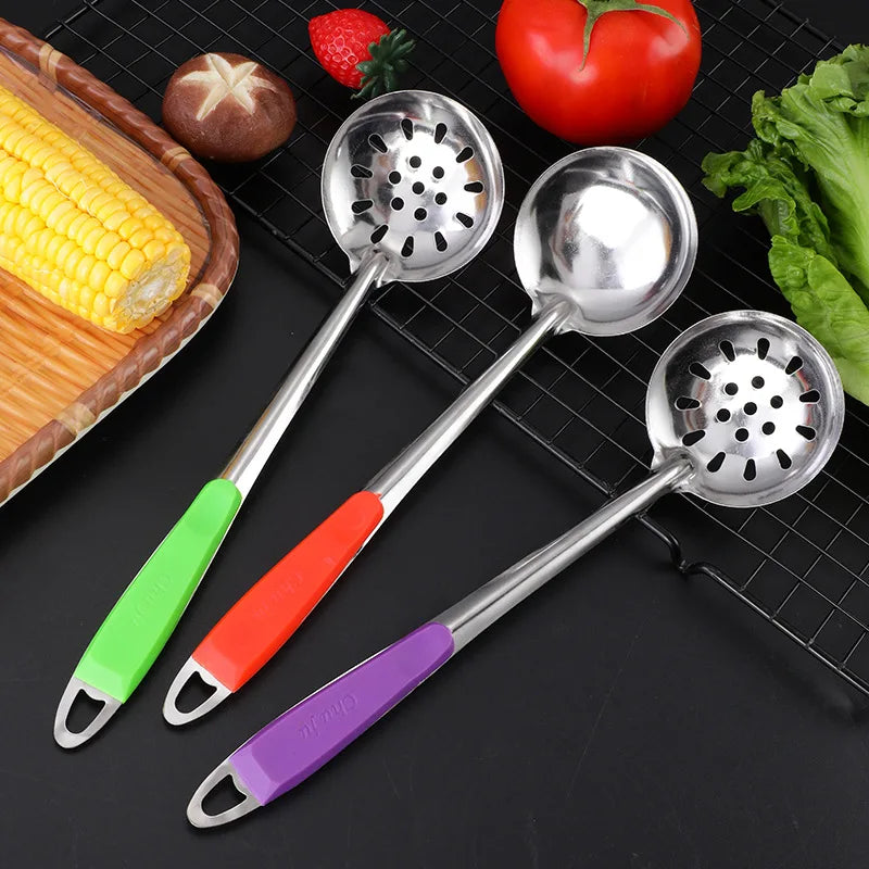 Axyaa Stainless Steel Ladle Strainer with Plastic Handle and Handing Hole