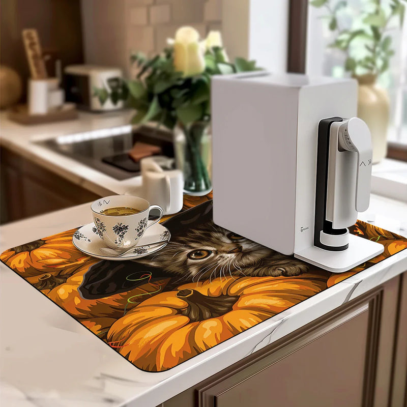 Axyaa Halloween Pumpkin Kitchen Drying Mat Absorbent Anti-slip Bathroom Drain Pad