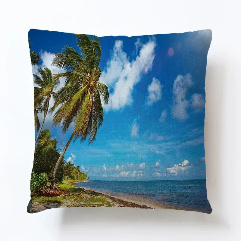 Summer Beach Alphabet Linen Pillowcase by Axyaa - Decorative Throw Pillow Cover
