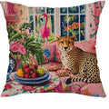 Axyaa Leopard Flower Flamingo Pillowcase Set