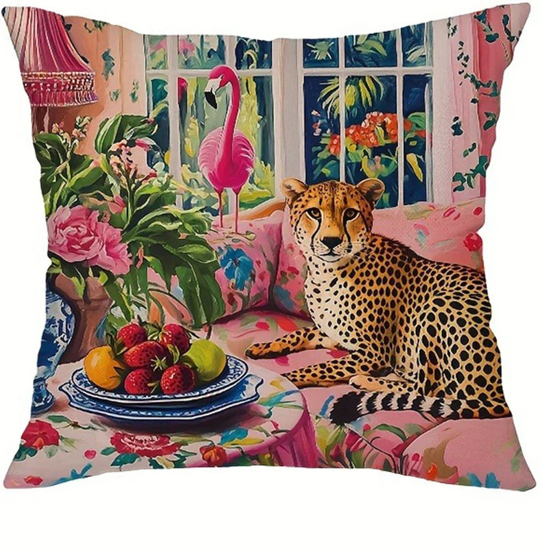 Axyaa Leopard Flower Flamingo Pillowcase Set