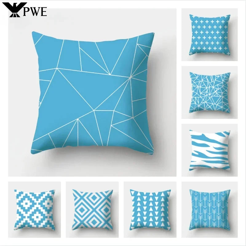 Axyaa Blue Geometric Pattern Cushion Cover for Living Room Sofa Decoration