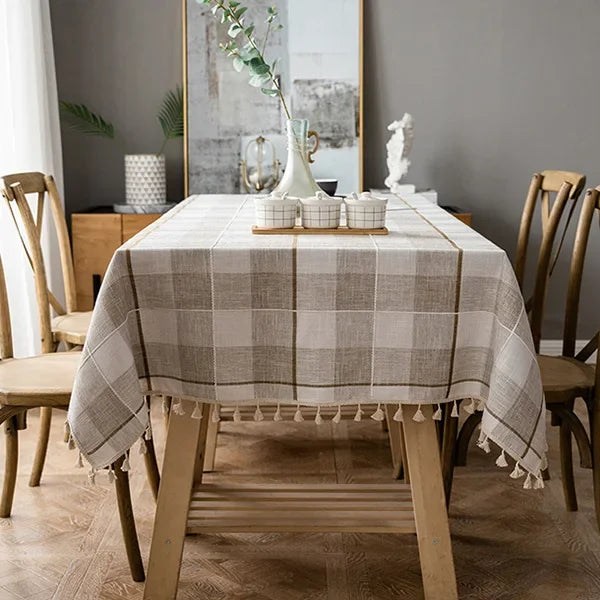 Axyaa Plaid Cotton Linen Tablecloth - Soft Waterproof Rectangle Home Decor