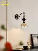 Axyaa Medieval Vintage Ceramic Wall Lamp LED E27 Chrome/Walnut for Bedroom and Living Room