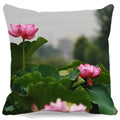 Pink White Lotus Pattern Square Cushion Cover 45X45CM by Axyaa