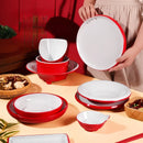 Axyaa Double Color Red/White Banquet Tableware: Hot Pot Round Dish
