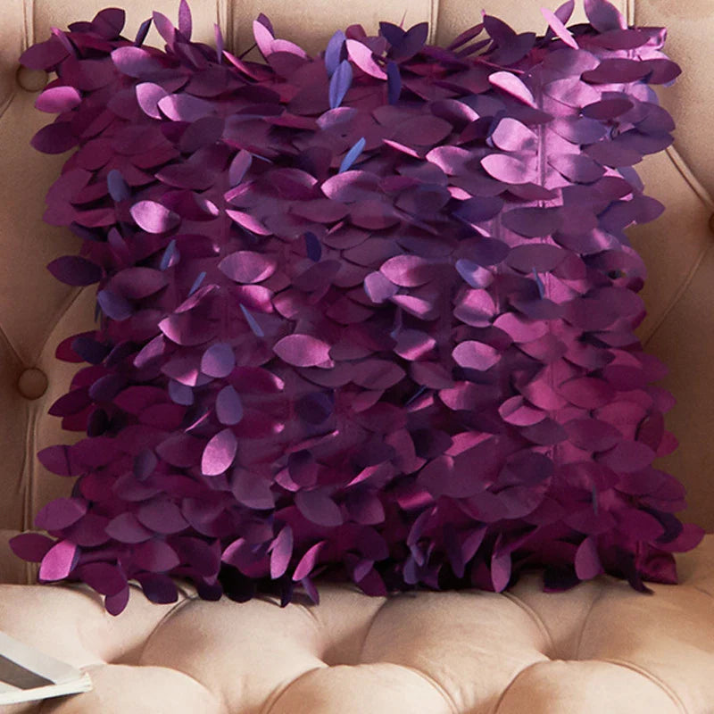 Axyaa Soft Leaf Satin Sofa Cushion Cover for Wedding Party Decoration