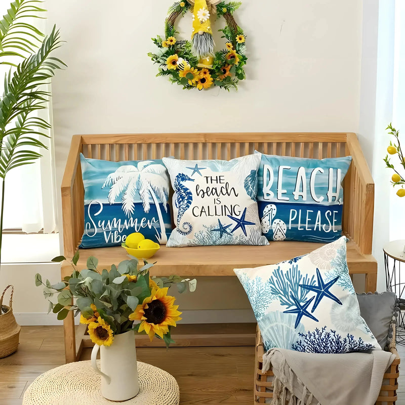 Axyaa Starfish Coconut Tree Pillowcase for Home Decor