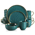 Axyaa Green Porcelain Dinnerware Set - 16/32 Piece Tableware with Gold Trim.
