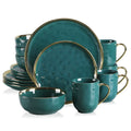 Axyaa Green Porcelain Dinnerware Set with Gold Trim - 16/32 Piece Tableware