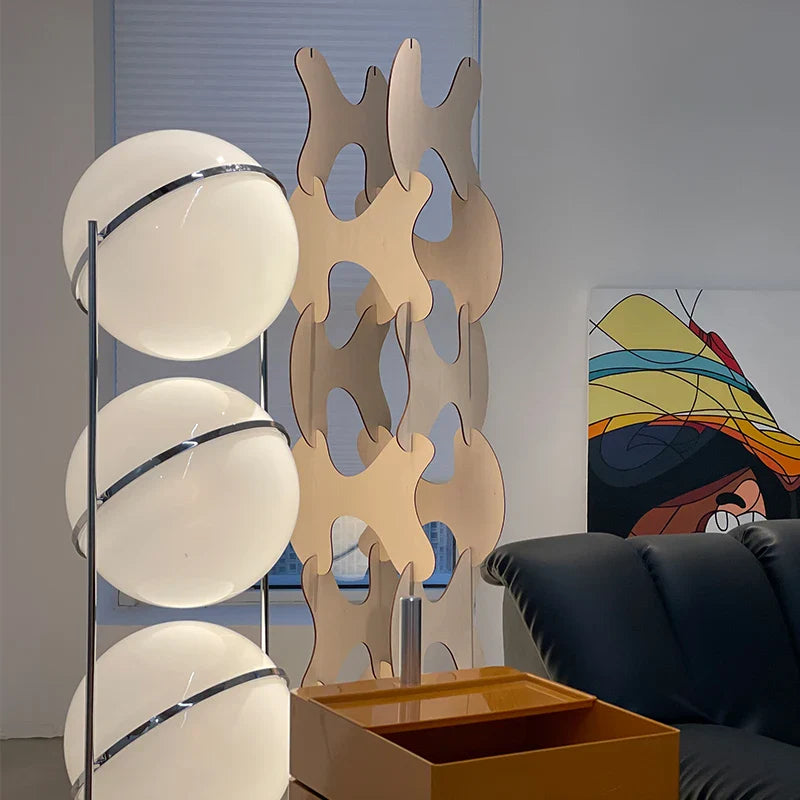 Axyaa Chrome LED Floor Lamp with Metal Ball Design and White Acrylic Lampshade