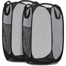 Axyaa Collapsible Mesh Laundry Basket with Side Pocket for Breathable Clothes Storage
