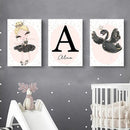 Axyaa Ballet Girl Custom Name Canvas Painting Swan Print Wall Art Nordic Posters