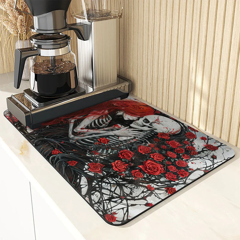 Halloween Skull Absorbent Mat by Axyaa: Antiskid & Quick Dry Kitchen/Bathroom Pad