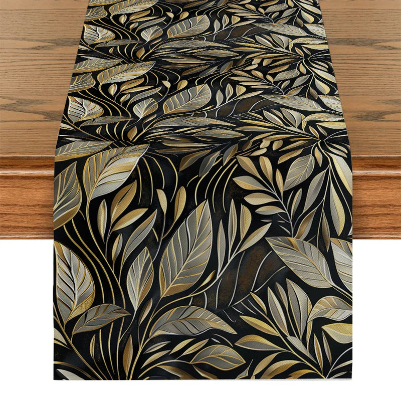 Axyaa Metallic Texture Floral Branches Table Runner for Dining & Dresser Decor