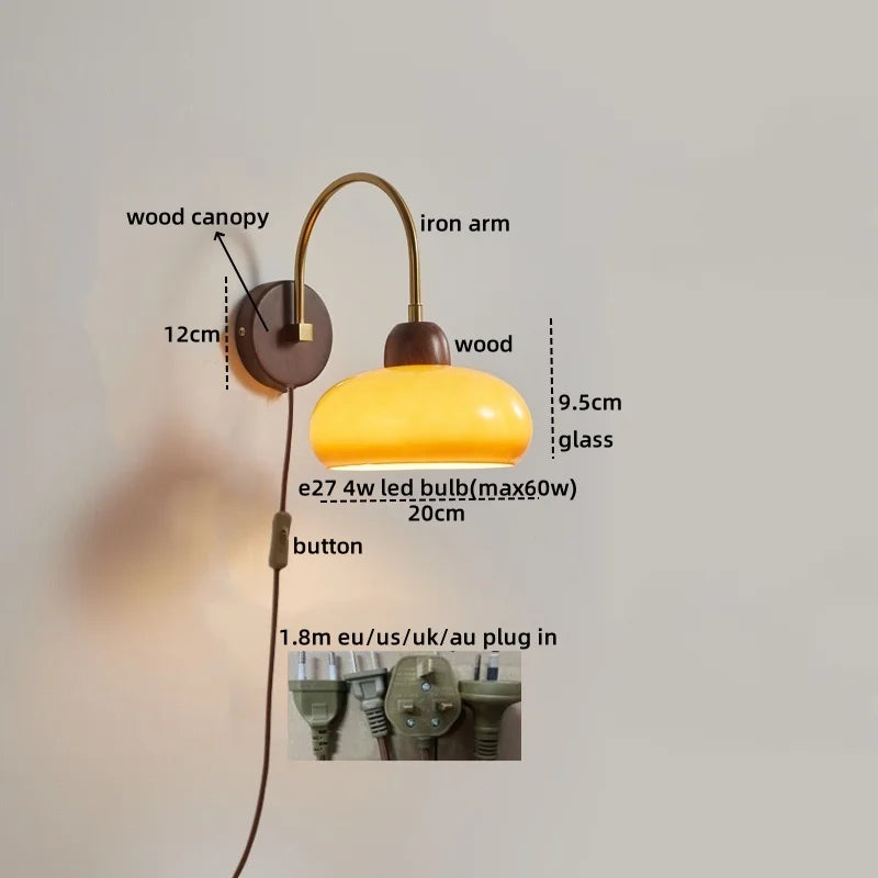 Axyaa Modern Wood Glass LED Wall Light for Bedroom and Living Room