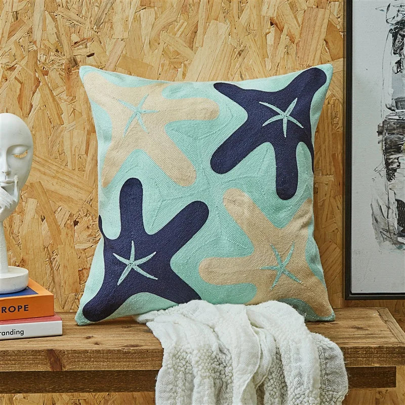 Axyaa Sea Starfish Navy Blue & Yellow Cushion Cover 45x45cm