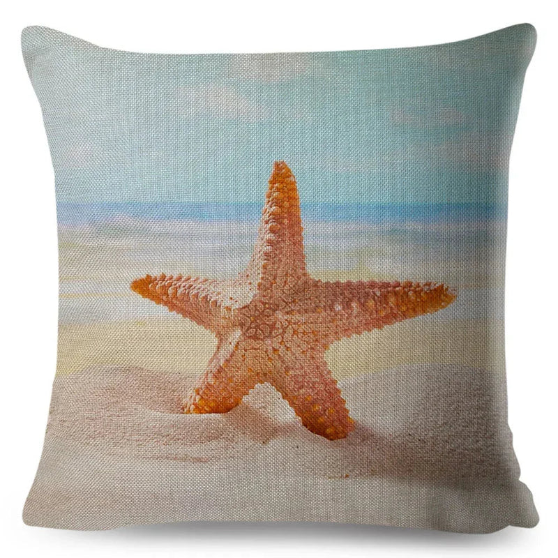Axyaa Starfish Print Linen Pillowcase for Home & Car Decor