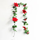 Axyaa Poinsettia Garland String Lights with Berries & Holly Leaves for Xmas Decor