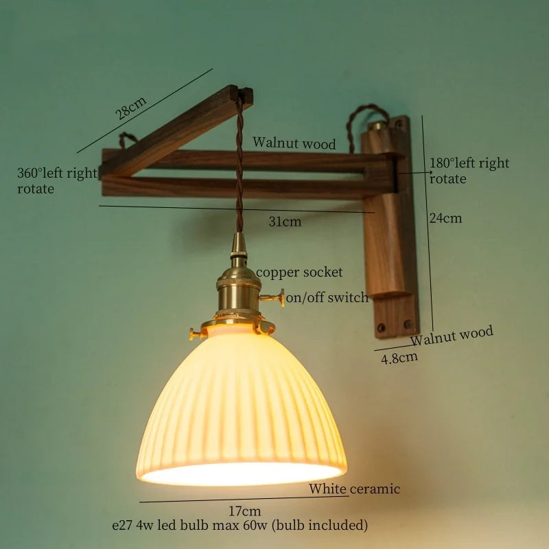 Axyaa White Ceramic LED Wall Sconce with Wood and Copper Finish