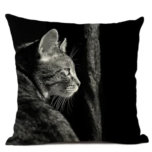 Axyaa Cat Pattern Cushion Cover 45x45cm Linen Pillowcase for Home Sofa Art Decor