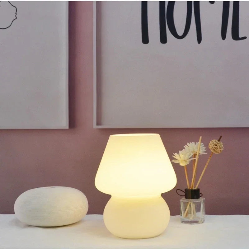 Glass LED Desk Light Mushroom Table Lamp Axyaa Korean Style Striped Bedside Lamp