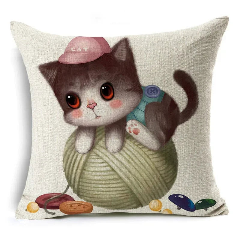 Axyaa Retro Cat Pillow Cover for Sofa Decor, Boho Style Pillowcase
