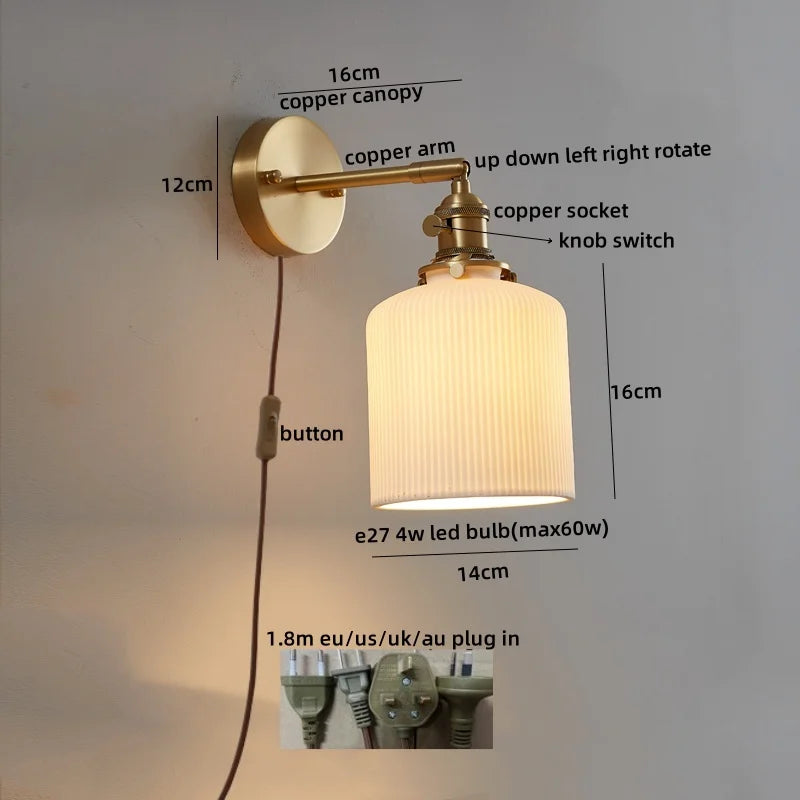 Axyaa Nordic LED Wall Sconce Pull Chain Switch Light for Home Decor