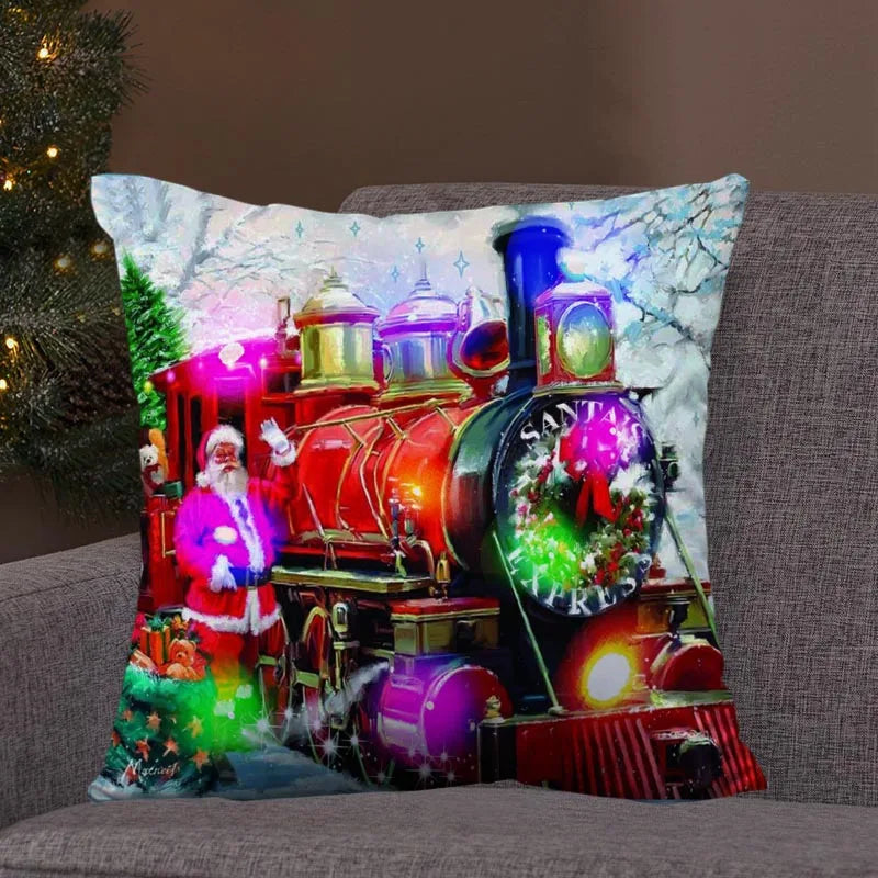 Axyaa LED Retro Santa Christmas Lights Pillowcase Home Decor 45x45