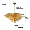 Axyaa Glass Flower Petal Chandelier - Bronze Metal Dining Table Hanging Lamp