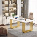 Axyaa Modern White & Gold 70.9" Office Desk with Wooden Top & Metal Legs