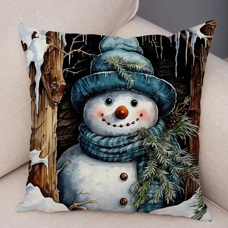 Axyaa Winter Snowman Print Pillowcase Set for Christmas Day Party Décor & Home Gift