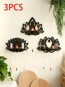 Axyaa Black Lotus Crystal Wall Shelf: Boho Floating Shelves for Aesthetic Décor