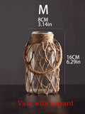 Rustic Glass Vase with Hemp Rope - Axyaa Boho Home Decor Bottle