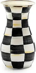 Axyaa Courtly Check Enamel Vase, Stylish Table Decor, Black-and-White Accent for Living Room