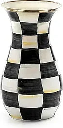 Axyaa Courtly Check Enamel Vase, Stylish Table Decor, Black-and-White Accent for Living Room