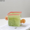 Axyaa Double Eared Square Glass Vase Candy Colored Flower Arrangement Vessel