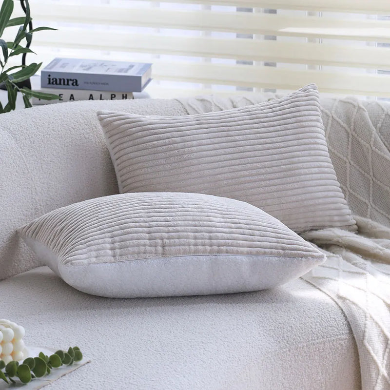 Axyaa Corduroy Patchwork Plush Cushion Cover - Soft Decorative Pillowcase for Living Room