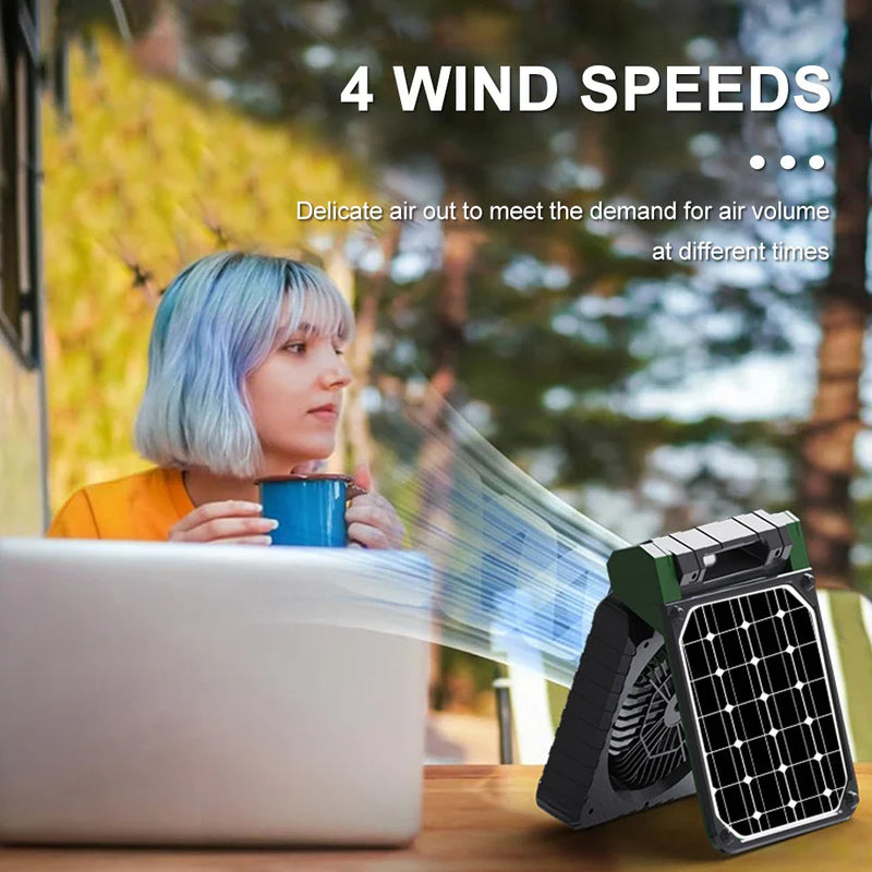 Axyaa Solar Camping Light Fan: Portable Rechargeable Desk Lamp, 4 Speeds