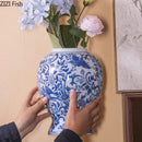 Axyaa Blue and White Ceramic Vase Pendant Wall Mounted Decorative Hydroponic Dried Flower Ornament