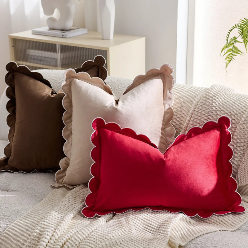 Axyaa Wave Fringed Velvet Cushion Cover in Various Colors