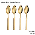 Axyaa Gold Cutlery Set Stainless Steel Mirror Sliver Fork Spoon Western Double Sided Pattern