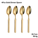 Axyaa Gold Cutlery Set Stainless Steel Mirror Sliver Fork Spoon Western Double Sided Pattern