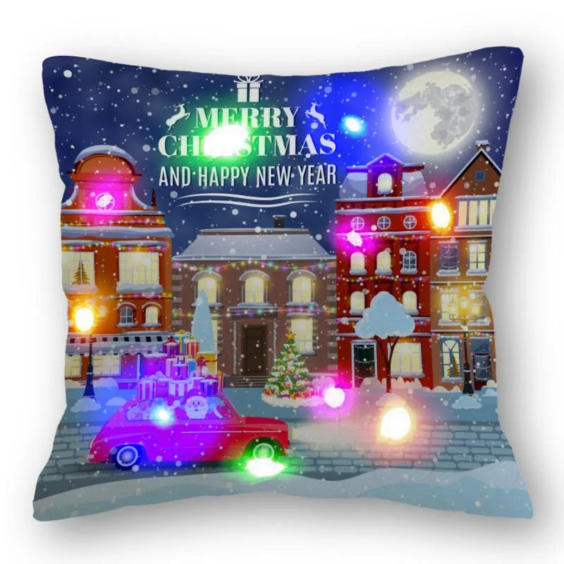 Christmas Santa LED Light Pillowcase for Home Decor, 45x45cm - Axyaa