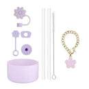 Axyaa Cup Set: 9 Straws, Brush, Flower Charm, 3 Stoppers, Cover Boot