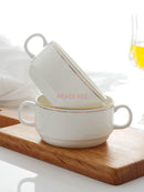 Axyaa Double Ear Ceramic Breakfast Bowl Soup Cup Dessert Cup