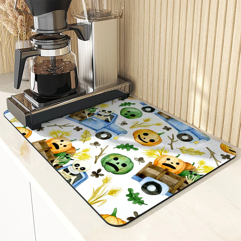 Axyaa Halloween Drying Mat for Kitchen Counter and Tableware, Non-Slip and Absorbent
