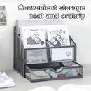Black Desk Organizer with Drawer by Axyaa - Home Office Storage & Desktop Pen Holder
