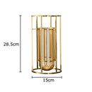 Axyaa Golden Bracket Glass Vase with Artificial Flowers in Modern Metal Frame
